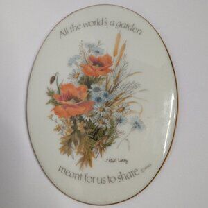 Floral Sentiments Genuine Porcelain Hanging Wall Plaque Made in Japan 4.5"